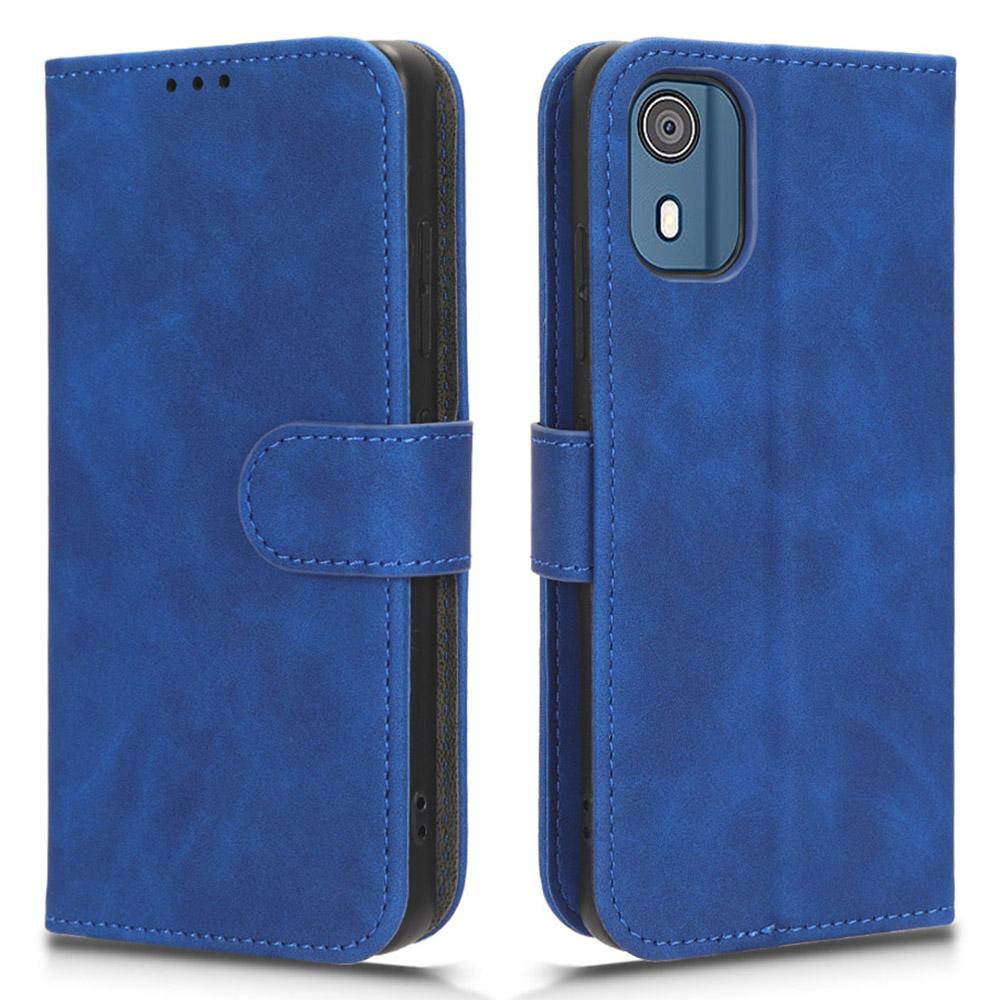 

For Nokia C02 Skin-touch PU Leather Case Wallet Stand Protective Phone Cover Blue