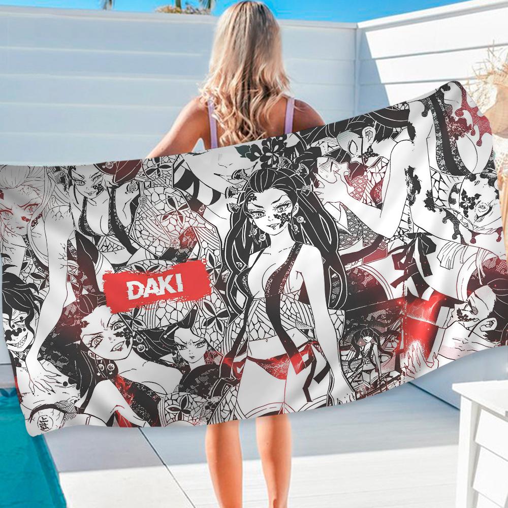 Demon Slayer Daki Hippie Beach Towel Cartoon Cute Summer Kids Large Bath Pool Beach Towel Absorbent for Swimming Travel