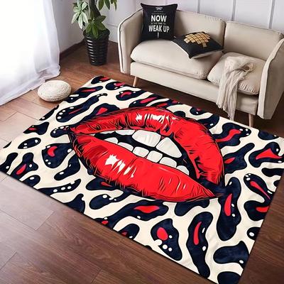Red Lips Seductive Gaming Room Rug - Machine Washable Floor Mat for Bedroom Kitchen Laundry Bathroom Entryway, Mens Gift Decor
