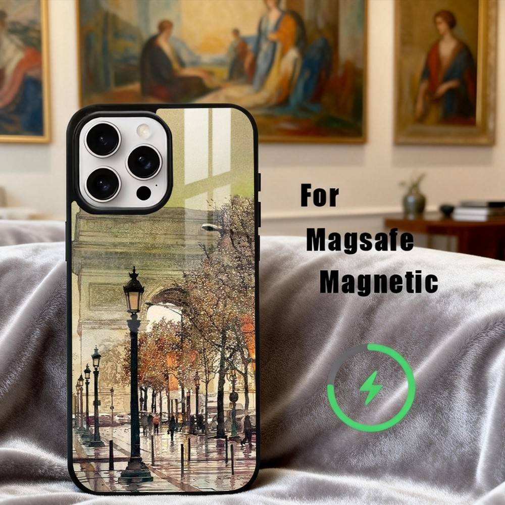 A-Autumn R-Retro Oil Painting Phone Case For iPhone17,16,15,14,13,12,11 Plus,For Magnetic Wireless Charge Cover