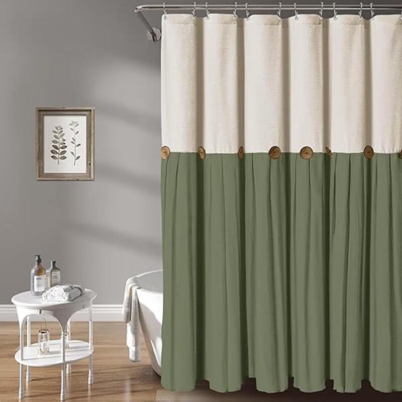 

Handun Cotton Linen Button Spliced Shower Curtain