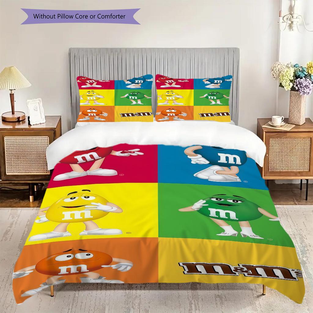 MMs Colorful Characters Bedding(1 * duvet cover + 2 * pillowcase, without core) Bedding set Soft and comfortable Duvet cover and pillowcase