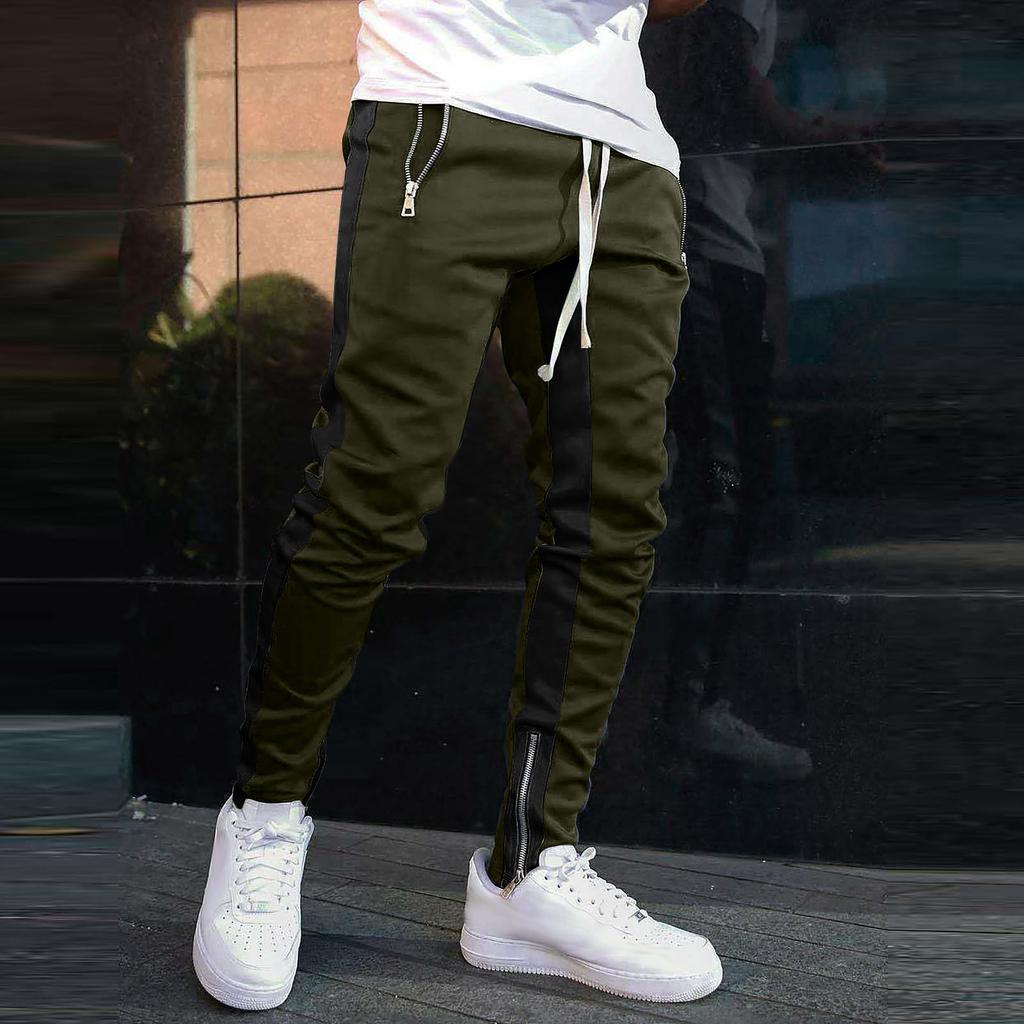 Men's Colorblock Zipper Trousers Men's Casual Fashion Trousers