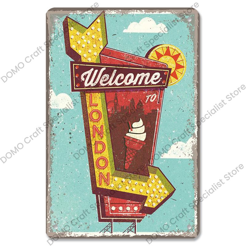Welcome Poster Metal Plate Vintage Pumpkin Sunflower Bird Metal Tin Signs Wall Decor Garden Door Cafe Party
