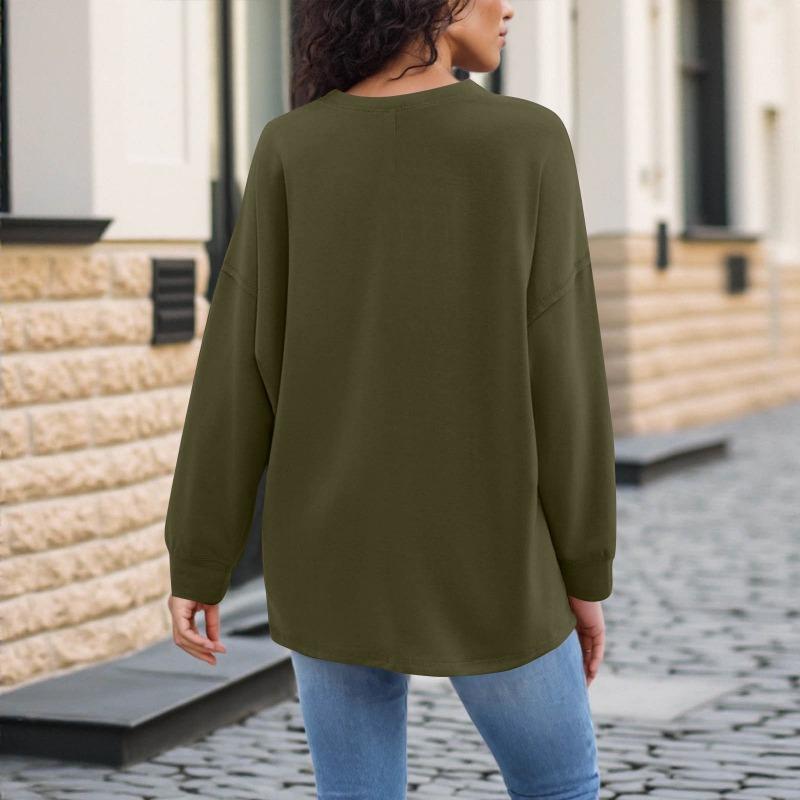 Women S Casual Solid V Neck Long Sleeve Pullover Sweatshirt