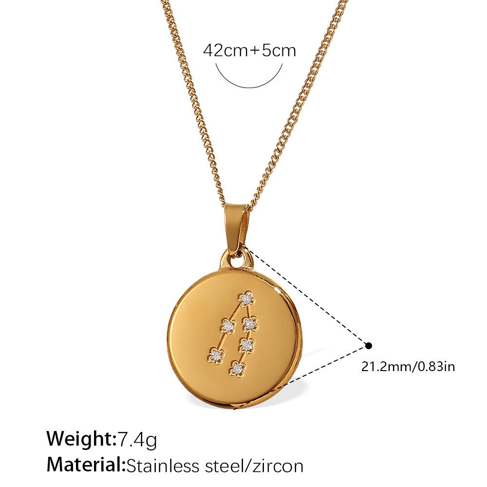 

European and American stainless steel inlaid zircon round brand constellation pendant necklace twelve constellations star necklace female