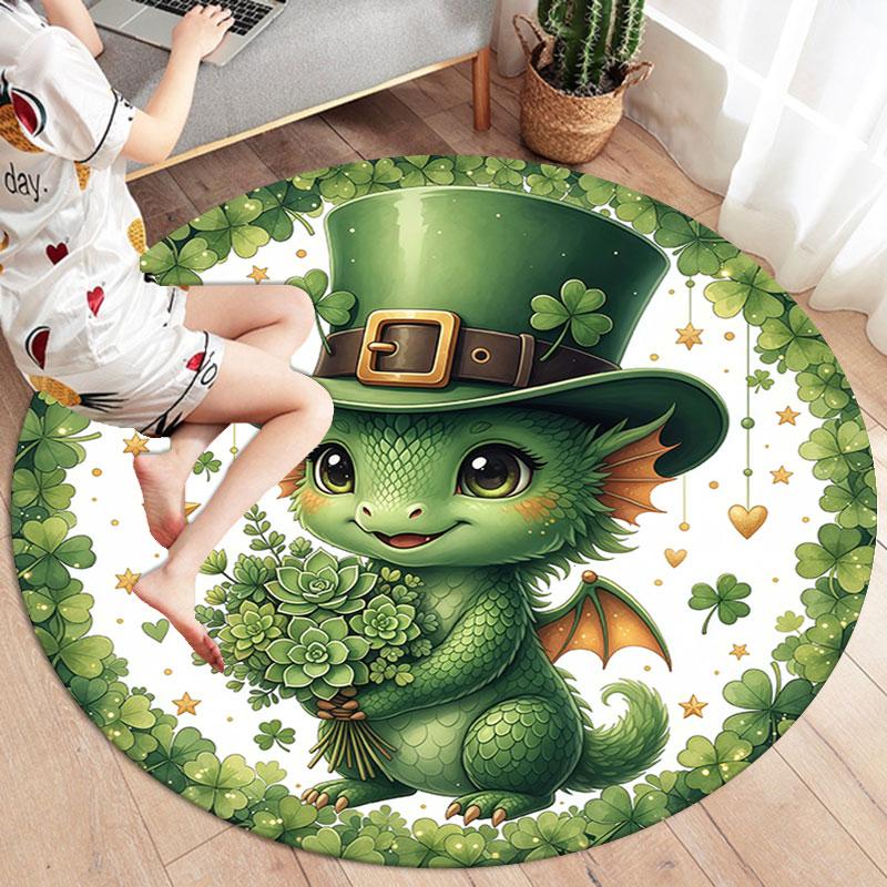 Green Festival Round Area Rug,Carpet Rug for Living Room Bedroom Sofa Playroom Decor,Non slip Floor Mat