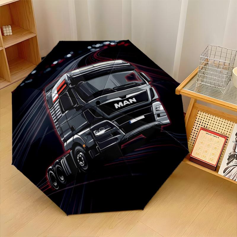 Man Truck Print 8?Ribs Automatic Umbrella Wind Resistant Lightweight Folding Umbrella For Outdoor Travel