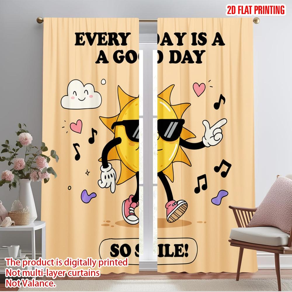 

2pcs 2D flat printing Curtain Cool Sun Happy Vibes Polyester Without Electricity Family Party for Multipurpose Event Decoration 52.50×116.00 CM 2pcs
