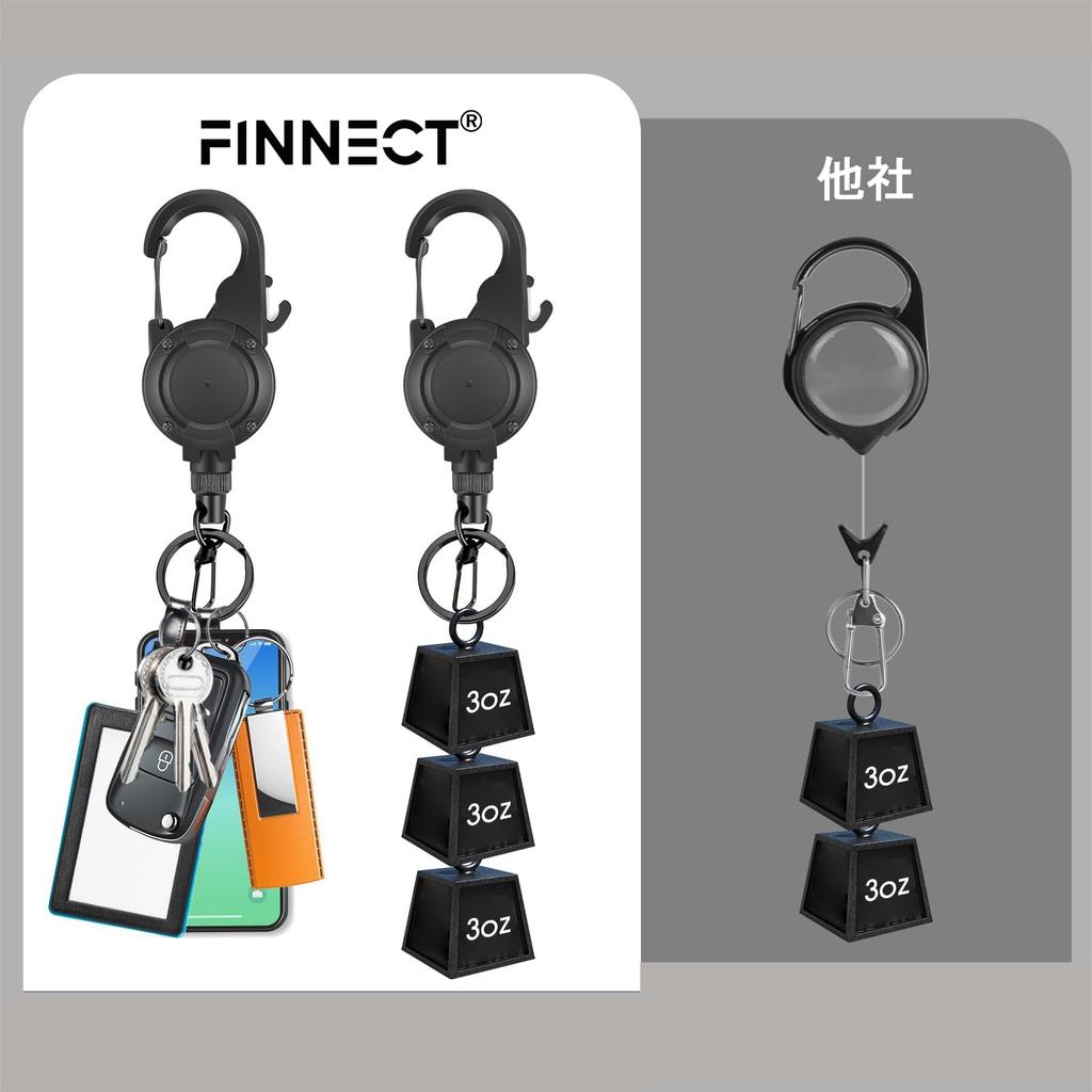 FINNECT Carabiner Reel with Snap Reel Up to Loss Khaki Dark Set Pin-On Blade, Carabiner, Keychain, Extendable, 65cm, Camping, Outdoors, Fishing,