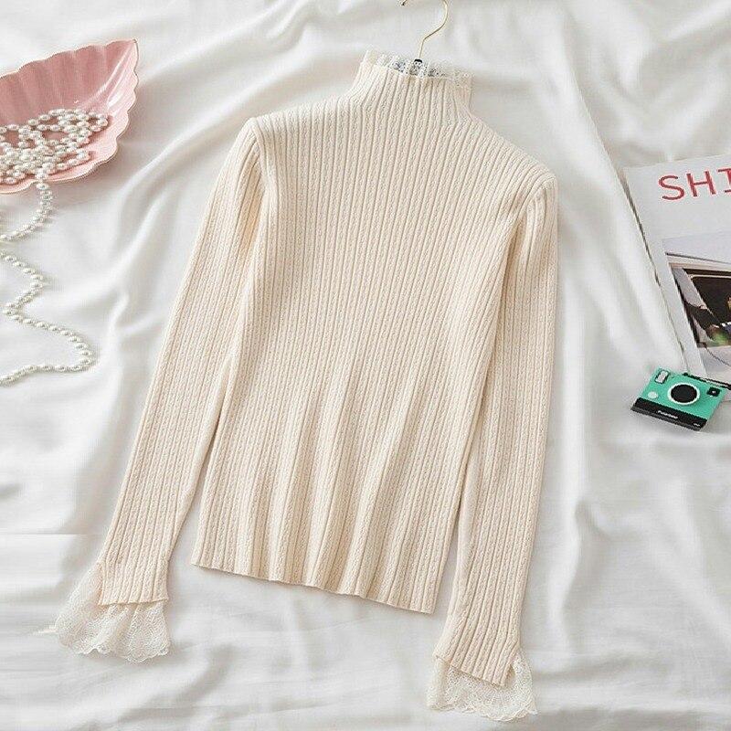 

Элегантные кружевные свитера с вышивкой, женские зимние повседневные вязаные топы 2023, модный тонкий пуловер с длинными рукавами, одежда, джемперы 28899 One Size абрикосовый