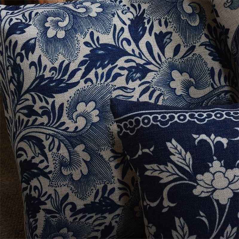 Vintage Blue And White Porcelain Printed Cushion Cover Decorative Sofa Throw Pillow Car Chair Home Decor Pillow Case