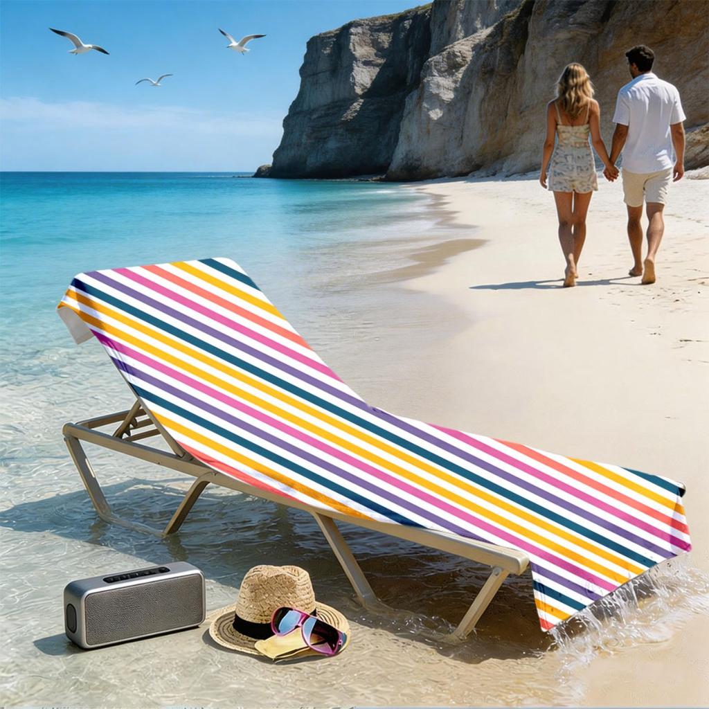 Stripe Print Soft Absorbent Beach Towel Skin Friendly for Beach Yoga Bath Swimming Pool Gift for Family Friends