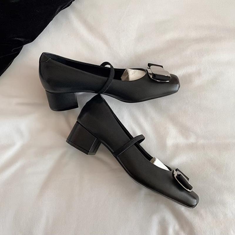 Innere Höhenerhöhung kleine Hepburn Tochter quadratischer Kopf Schleife dicker Absatz Mary Jane einzelne Schuhe Damen flache Ballerinas