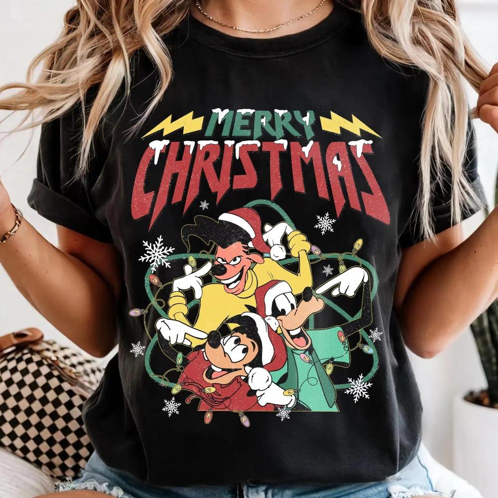 Retro A Goofy Movie Merry Christmas TShirt Max Goofy Powerline Tee Goofy Movie Holiday Lights Shirt Womens Clothes Soft Cotton S