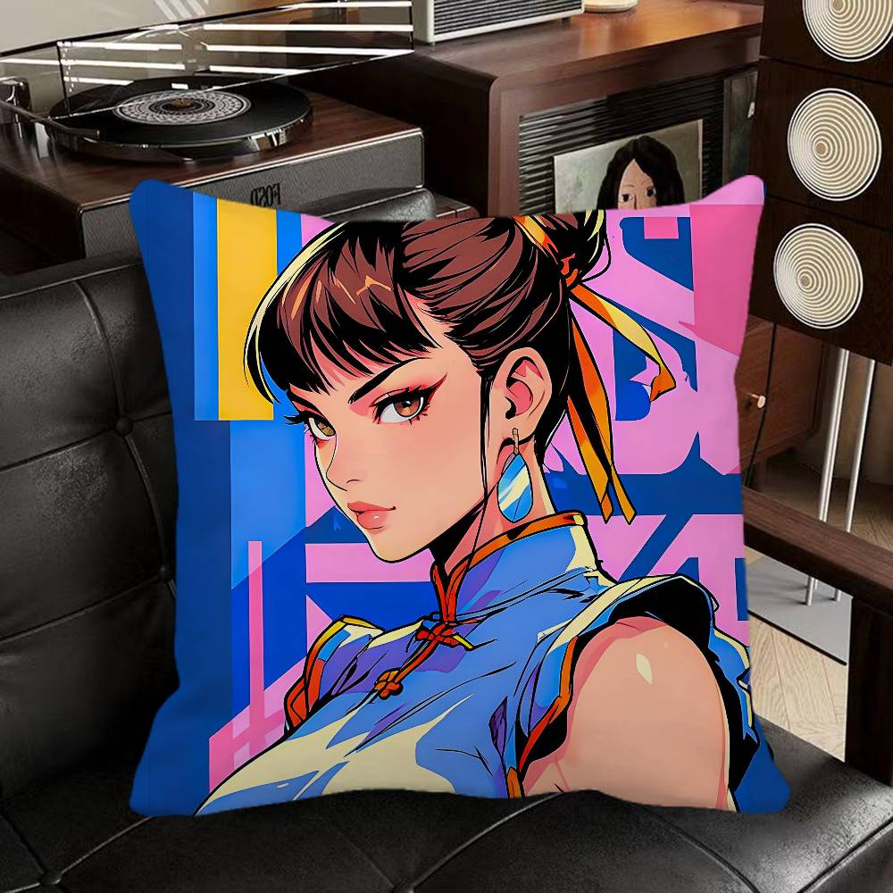 Chun Li Street Fighter Anime Pillow Case Square Pillow Bedroom Sofa Leisure Comfort Cushion Car Home Decoration
