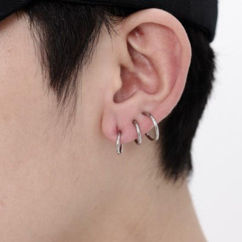 Men's Surgical Steel Ring Layered T Broo Clip On Earrings