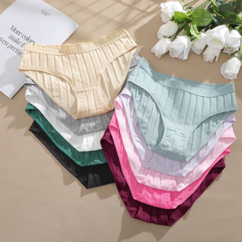 3PCS/SEt Womens Basic Low Waist Underwear Striped Cotton Bikini Panties Breathable Daily Wear Soft Comfort Multi Color Lingerie