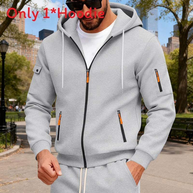 Mens Casual Hoodie With Zipper Pockets And Fleece Lining For Winter Comfort