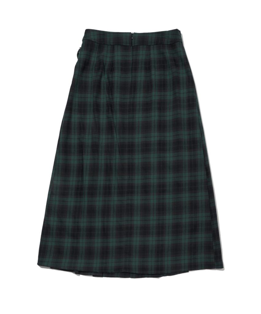 Penfield Cotton Check Pleated Skirt Green_Fs1Ws20F