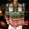 Women's Casual Button Long Sleeve Christmas Print Collared Top with Side Slits at Hem
