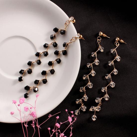 Women Design Beaded Grape Dangle Stud Rhinestone Long Earrings Fashion Jewelry