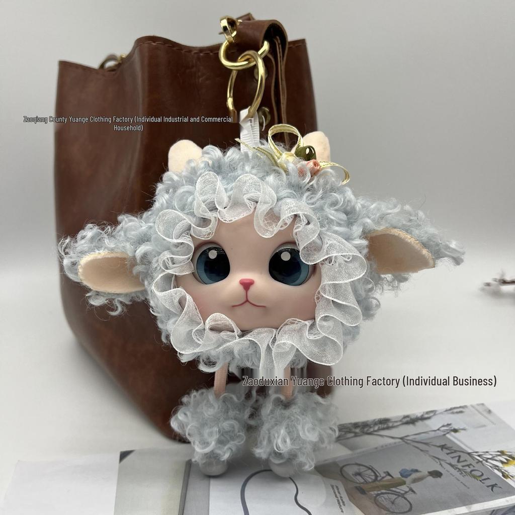 Xinjiang Little Sheep Plush Doll Keychain: Cute Cartoon Figure, Imitation Wool, Fashionable Hanging Ornament for Couples