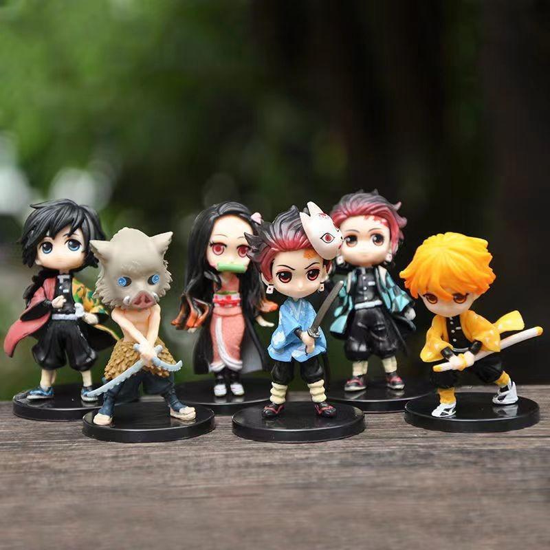 Q Version Demon Slayer Handicrafts 6-piece Mini Figurines Set 11cm For Display