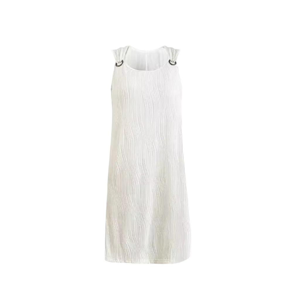 New Spring and Summer Temperament Commuting Simple Solid Color Metal Buckle V-neck Sleeveless Dress