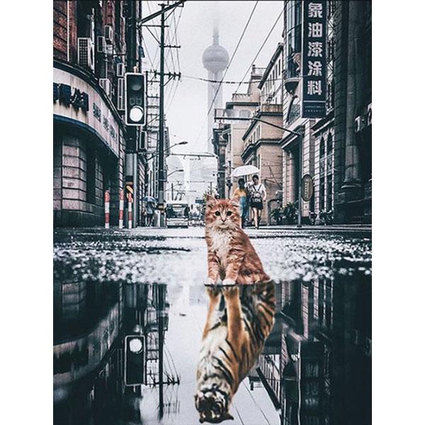 5D DIY Diamant Malerei Katze Strass Bild Diamant Stickerei Reflexion Tier Kreuzstich Mosaik Tiger Wandkunst