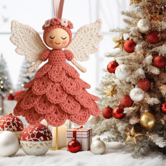 1/2 Sett DIY Heklet Engel Ornament Kit Nybegynnere Håndlaget Engel Jente Dekorasjon Garn Håndverk Juletre Henging Hekling Engel Dukke Høytidsgave