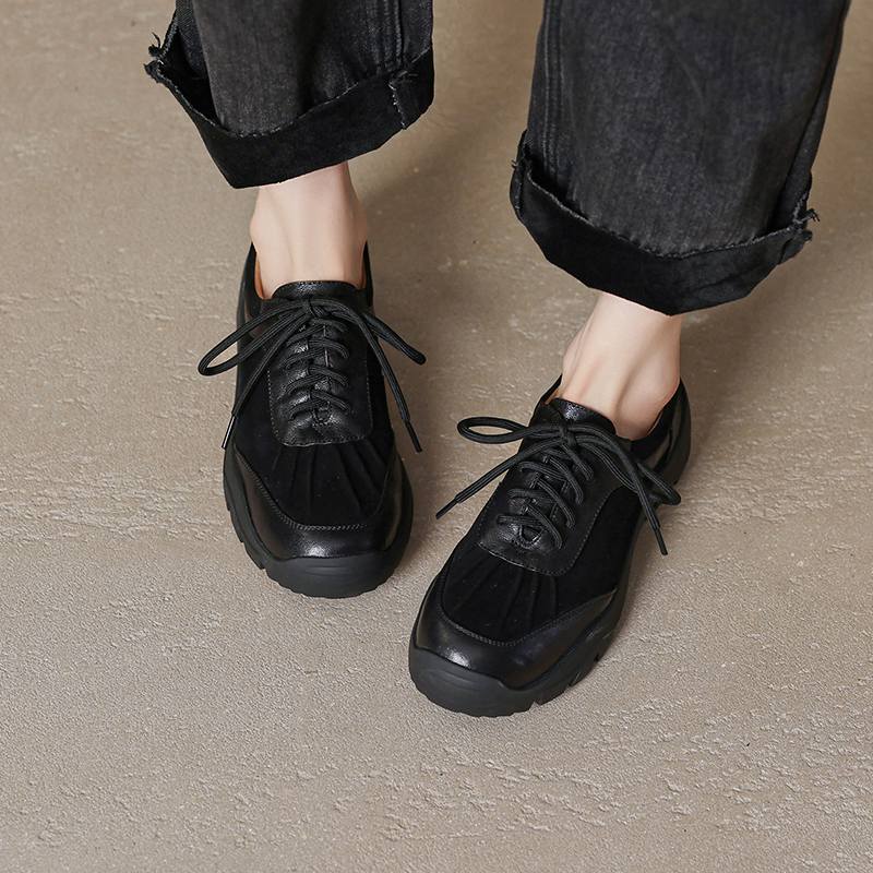 Krazing Pot Suede Round Toe Thick Nottom Lace Up Summer Autumn Leisure Shoes Big Size 42 Women Sneaker