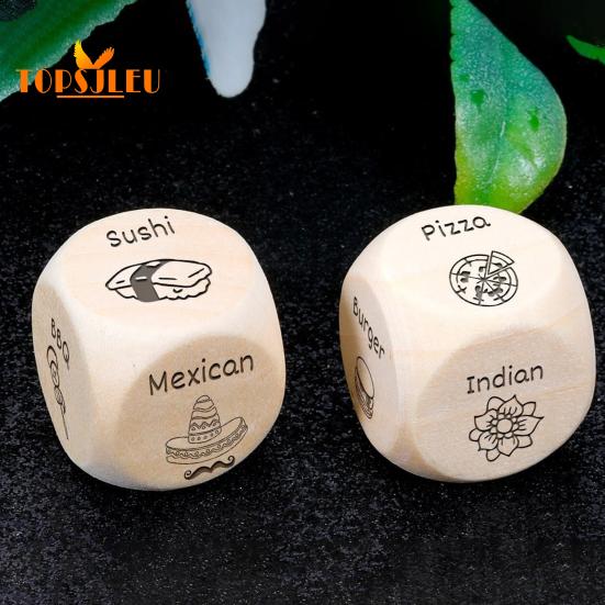Hračka s kostkami rozhodování o jídle – 2ks, dárky k výročí pro páry, dřevěné, 12 vzorů jídla, kreativní vánoční dárky k narozeninám pro manžela, manželku