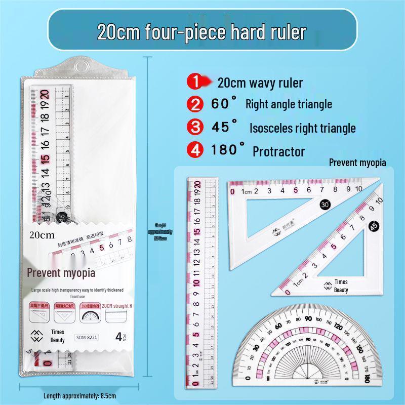

Anti-Myopia Stationery Set: Ruler, Triangle, Protractor for Primary Students 20 cm
