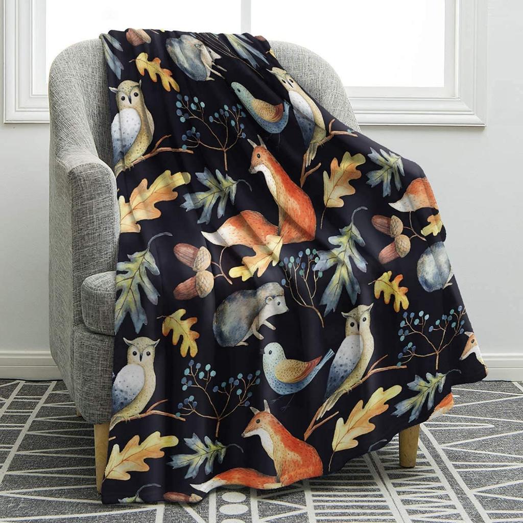 Cute Cartoon Fox Digitalprinted Polyester Bedroom Velvet Flannel Cover Blanket Fleece Soft Sofa Cover Blankets for Beds