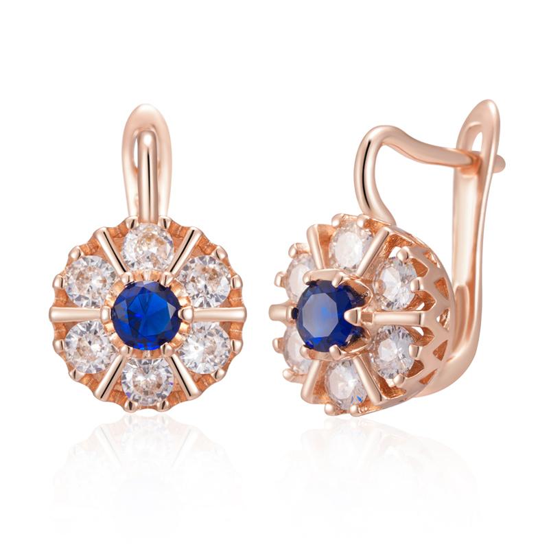 Сине-белые циркониевые круглые классические женские серьги модные повседневные аксессуары сверкающие ювелирные изделия подарки