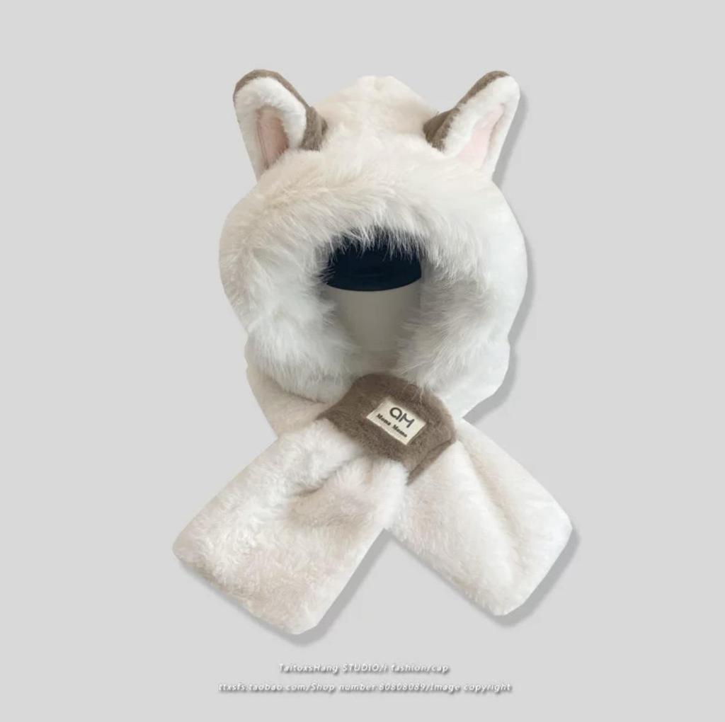 Women's Cute Fluffy Hat with Scarf and Ear Protection for Autumn/Winter
