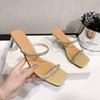 2025 summer new feng shui diamond one-word slippers large size crystal thick heel square head cool slippers