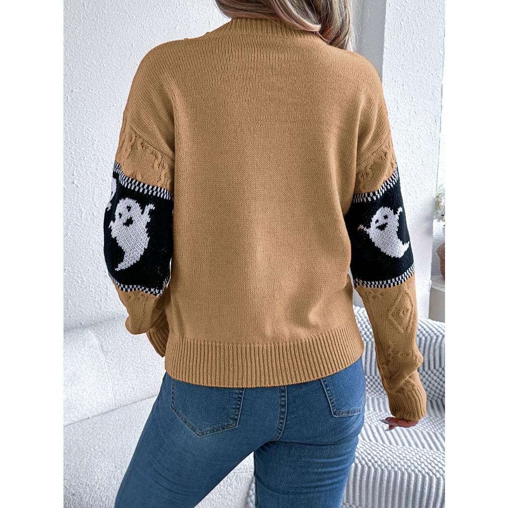 Autumn/Winter Women's Hoodie Halloween-themed Ghost Contrast-colour Long-sleeved Pullover Women's Knitted Sweater Top