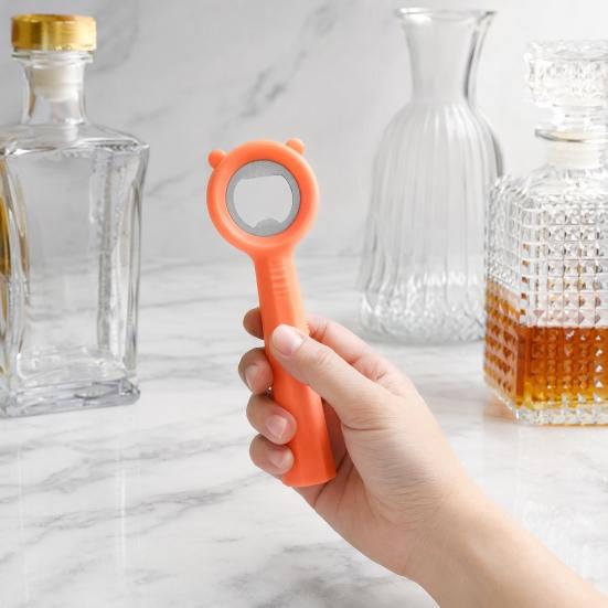 Cute Bear Bottle Opener, Stainless Steel Beer Cap Remover with Non Slip Handle, Portable Kitchen Bar Tool for Soda, Gift for Men Women