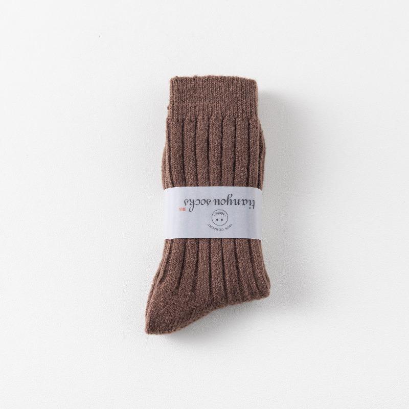 Children's Winter Thick and Warm Wool Socks with Vertical Stripes, Versatile and Plain Color, Pile-up Socks, Double-needle Thick Yarn, Long Socks