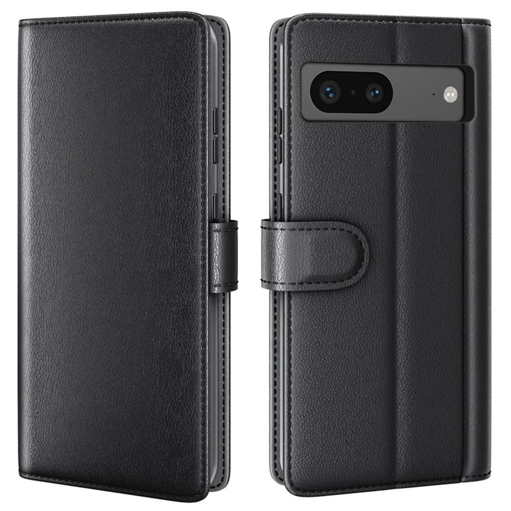 

For Google Pixel 7 5G Phone Cases Genuine Split Leather Wallet Mobile Cover Stand Black