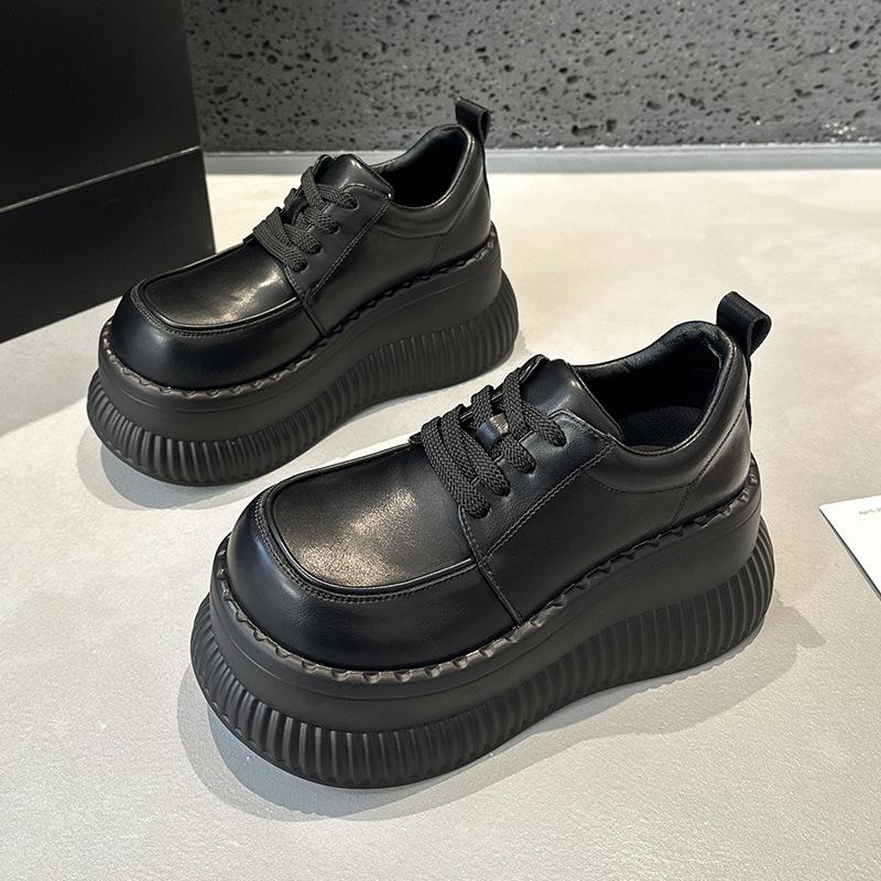 Platform loafers women's spring new muffin soles versatile British small leather shoes small inner height increase women's shoes