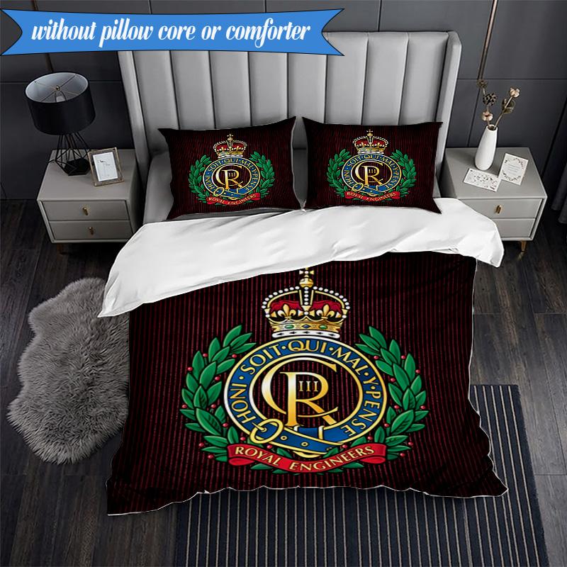 3PCS Royal Engineers Crest Emblem Bedding Set 2D Printing (Includes 1 Duvet Cover + 2 Pillowcases Coreless), Bedroom decor,Fan Gift