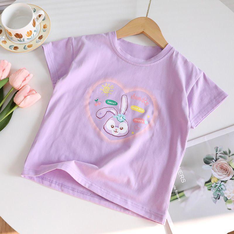 Girls' Cartoon Cotton T-Shirt - Round Neck, Short Sleeve, Stylish Summer Top for Toddlers and Babies