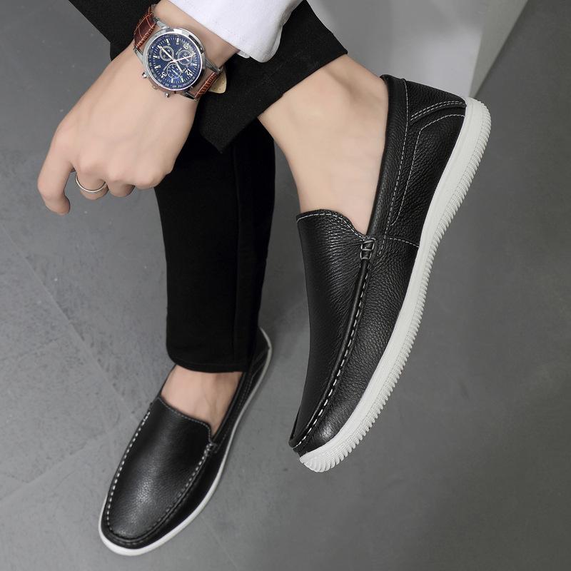 Men's shoes 2025 summer new mesh solid color breathable one-pedal lazy casual shoes men go out platform leather shoes