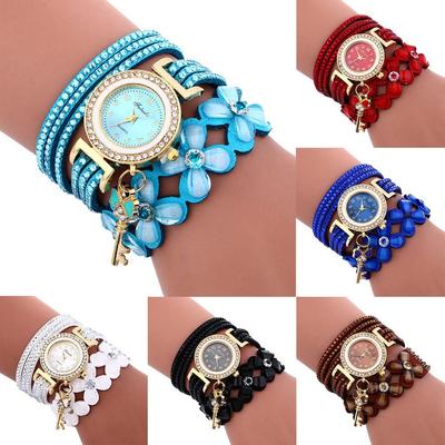 Chimes Diamond Leather Bracelet Lady Womans Wrist Watch