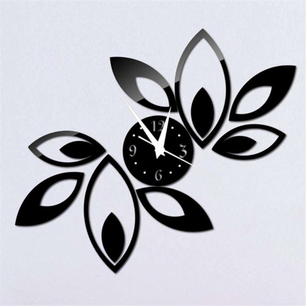 Removable Sticker Mirror Wall Clock Hollow Floral Design Self Adhesive Clock Decal Home Wall Art