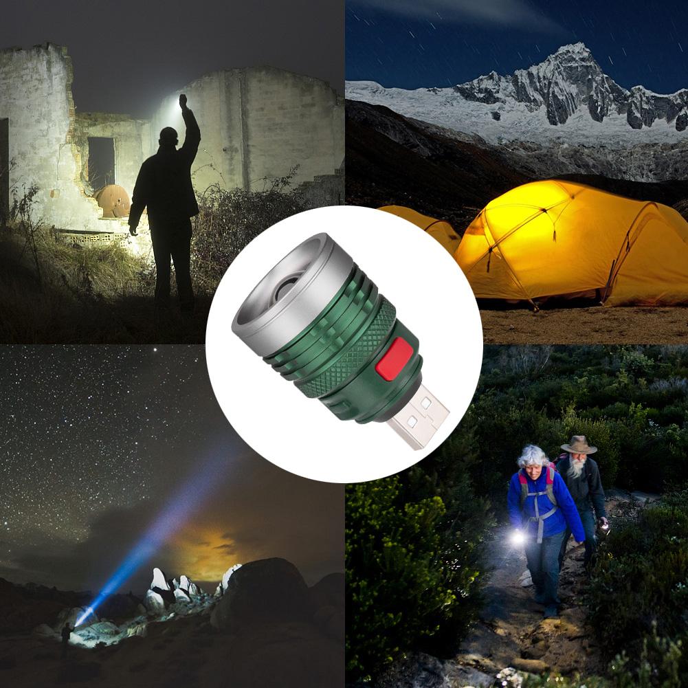 USB Handy Powerful LED Flashlight Portable Mini Zoomable 3 Modes Pocket Torch Lamp Lanterna Lighing For Hunting Camping Riding