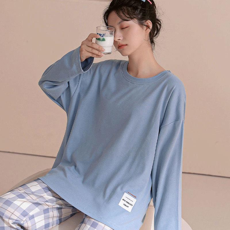 WeChat Herbst/Winter Damen Niedlicher Stil Rundhals Pyjama-Set - Langarm und Hose